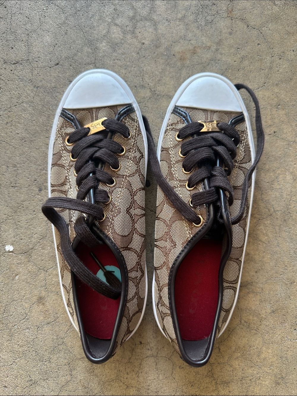 Coach Brown Signature Canvas Low-Top Sneakers with White Toecaps